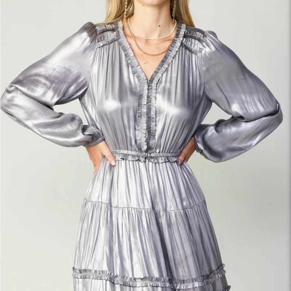Metallic silver ruffled Current Air dress NWT,size M